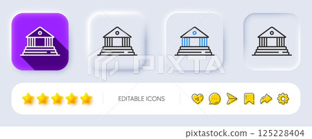 Court building line icon. Neumorphic, Flat shadow, 3d buttons. Administration of justice sign. Judgement law symbol. Line court building icon. Social media icons. Vector 125228404