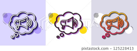Megaphone line icon. Halftone dotted pattern. Gradient icon with grain shadow. Advertisement device symbol. Brand ambassador speech bubble sign. Line megaphone icon. Various designs. Vector Megaphone line icon. Halftone dotted pattern. Gradient icon with grain shadow. Advertisement device symbol. Brand ambassador speech bubble sign. Line megaphone icon. Various designs. Vector 125228413