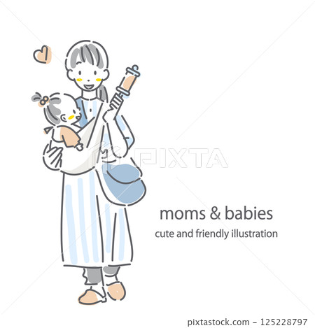 A young mother going out with her baby - Stylish and cute line drawing illustration A young mother going out with her baby - Stylish and cute line drawing illustration 125228797