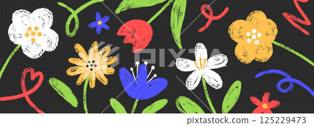 A rough, vividly colored floral illustration 125229473