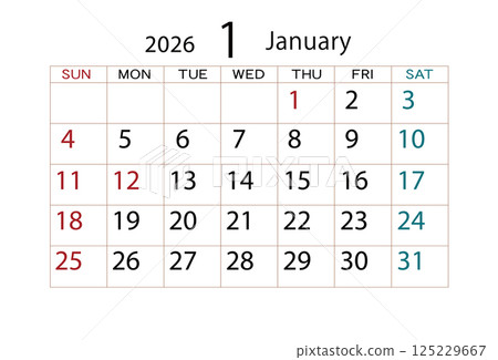 2026 年 1 月曆（2） 125229667