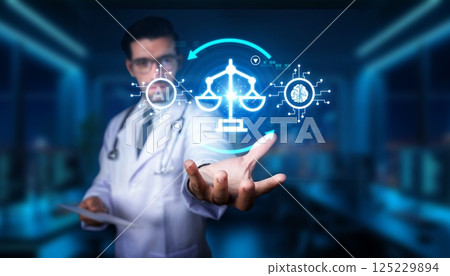 Doctor Using Technology for Justice and Healthcare, Focusing on Balance Between Artificial Intelligence and Human Intelligence Concepts. PHMT Doctor Using Technology for Justice and Healthcare, Focusing on Balance Between Artificial Intelligence and Human Intelligence Concepts. PHMT 125229894