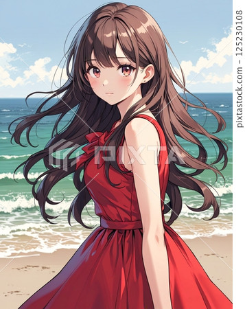 A red one-piece girl A red one-piece girl 125230108