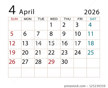 2026 年 4 月曆（2） 125230339