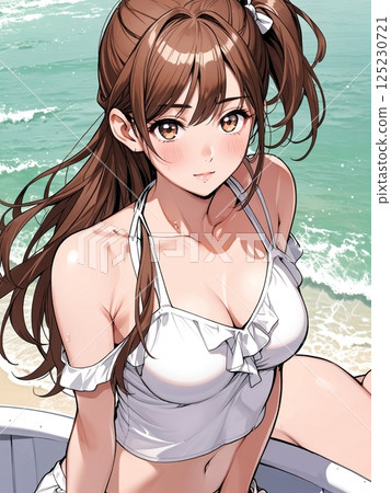 Woman in swimsuit gazing at the sea 125230721