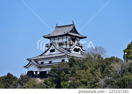 Gifu: National treasure, Inuyama Castle, a surviving castle tower, stands out against the blue sky Gifu: National treasure, Inuyama Castle, a surviving castle tower, stands out against the blue sky 125231381