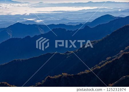 Morning mountain range seen from Mt. Kitamata in the Iide mountain range 125231974