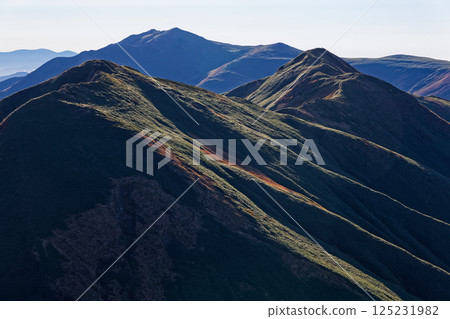 Mt. Baikabuki, Mt. Eboshi and Mt. Iide Honzan seen from Mt. Kitamata in the Iide mountain range Mt. Baikabuki, Mt. Eboshi and Mt. Iide Honzan seen from Mt. Kitamata in the Iide mountain range 125231982