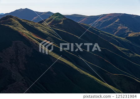 Mt. Baikabiki and Mt. Eboshi seen from Mt. Kitamata in the Iide mountain range, and Mt. Iide Honzan and Mt. Gonishi 125231984