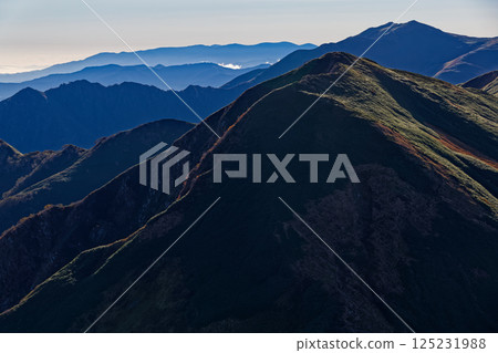Mt. Baikabuki, Mt. Iide Honzan and the Azuma Mountains seen from Mt. Kitamata in the Iide Mountains 125231988