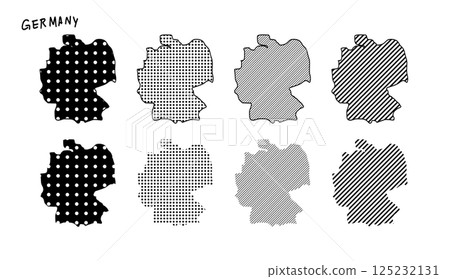 手繪向量插圖的德國地圖，有各種圖案（單色） 125232131