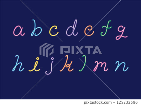 Korean neon style alphabet in a pen-like, one-stroke style (a-n) 125232586