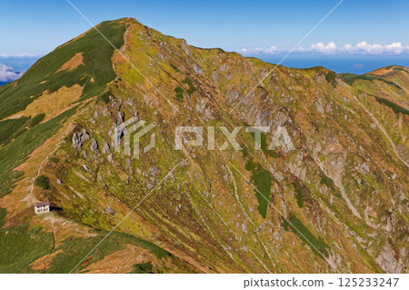 View of Baikabiko hut and Kitamatadake from the climb to Baikabikodake in the Iide mountain range View of Baikabiko hut and Kitamatadake from the climb to Baikabikodake in the Iide mountain range 125233247