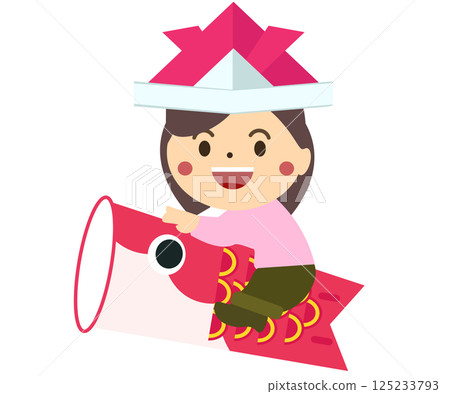 A girl riding a carp streamer. Vector illustration 125233793