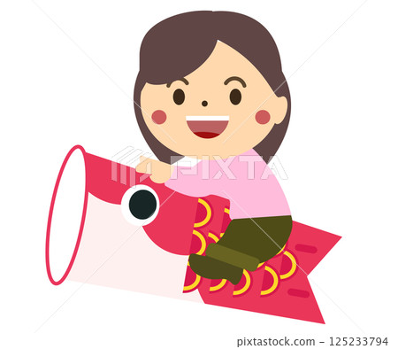 Carp streamers and girls for Children's Day. Vector illustration 125233794