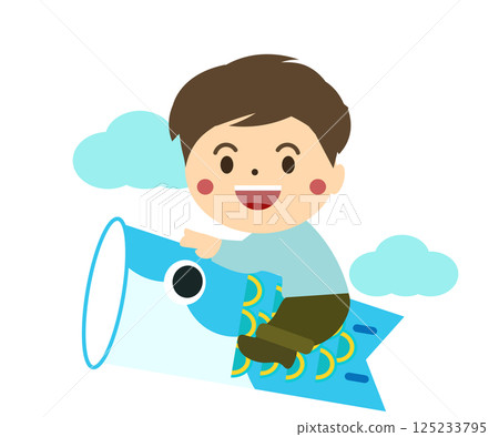 Carp streamers and boy on Children's Day. Vector illustration 125233795