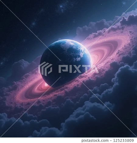 lonely exoplanet in stardust clouds, magenta and teal tones, minimal composition, soft light 125233809