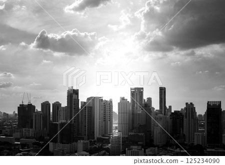 Monochrome City Pattern with Dramatic Sunlight 125234090