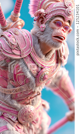 detailed 3D render of Hanuman, monkey god, in pink armor with dynamic and heroic pose detailed 3D render of Hanuman, monkey god, in pink armor with dynamic and heroic pose 125234101