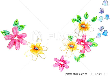 用水彩筆繪製的波斯菊和鈴蘭花 125234112
