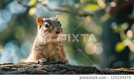 A squirrel is sitting on a tree branch 125234378
