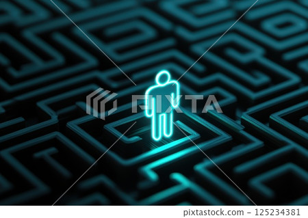 Identical Figures in a Neon Maze Representing Confusion and Exploration Identical Figures in a Neon Maze Representing Confusion and Exploration 125234381