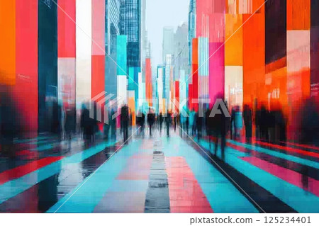Vibrant Digital Market Scene in Abstract Style Vibrant Digital Market Scene in Abstract Style 125234401