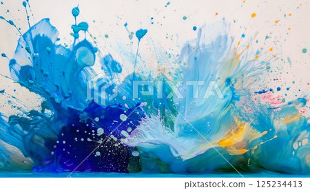 藍色和淺藍色墨水蔓延的抽象插圖 125234413