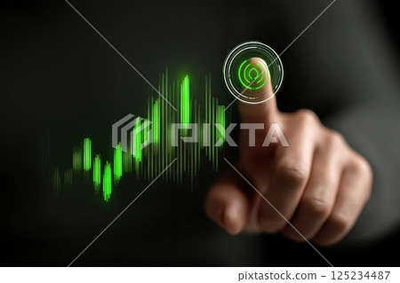Close-up of Digital Trader Interacting with Stock Market Data on a Touchscreen Interface Close-up of Digital Trader Interacting with Stock Market Data on a Touchscreen Interface 125234487