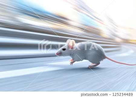 Agile Mouse Sprinting on a Race Track in Motion Blur Effect Agile Mouse Sprinting on a Race Track in Motion Blur Effect 125234489