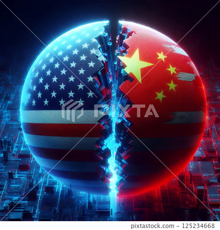 US and China Flags Side by Side in Symbolizing Geopolitical Tensions and Trade Relations with Generative AI. 125234668