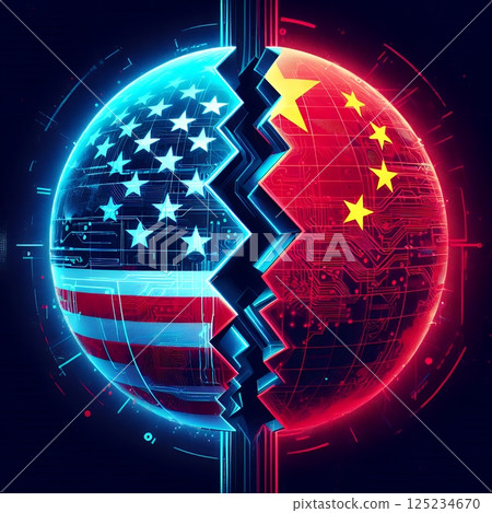 US and China Flags Side by Side in Symbolizing Geopolitical Tensions and Trade Relations with Generative AI. 125234670