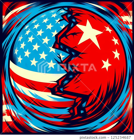 US and China Flags Side by Side in Symbolizing Geopolitical Tensions and Trade Relations with Generative AI. 125234687