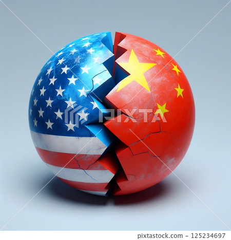 US and China Flags Side by Side in Symbolizing Geopolitical Tensions and Trade Relations with Generative AI. 125234697