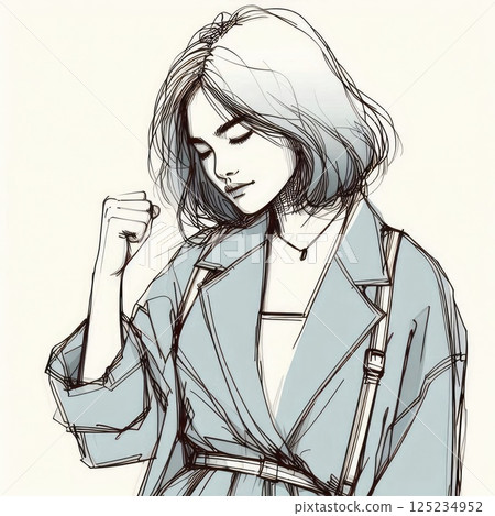 Elegant Woman in Minimalist Fashion Illustration with Generative AI. 125234952