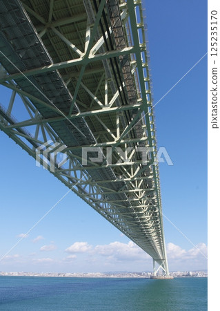Akashi Kaikyo Bridge looking up from Roadside Station Awaji Akashi Kaikyo Bridge looking up from Roadside Station Awaji 125235170