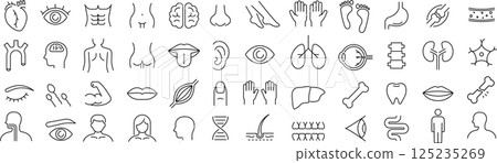 Vector monochrome line icon set about human body 125235269