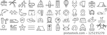 Set of monochrome summer vacation line icons in vector 125235270