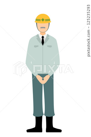 A simple illustration of a male site supervisor wearing a helmet standing with his hands together in front of his body A simple illustration of a male site supervisor wearing a helmet standing with his hands together in front of his body 125235293