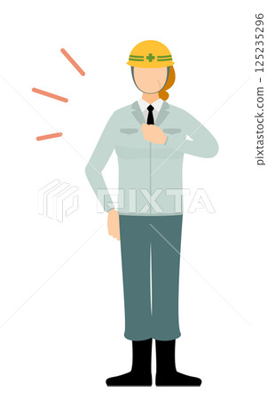 簡單說明:一名女性現場主管戴著安全帽擊中了她的胸部 簡單說明:一名女性現場主管戴著安全帽擊中了她的胸部 125235296