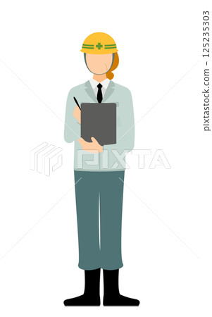 A simple illustration of a female site supervisor wearing a helmet taking notes A simple illustration of a female site supervisor wearing a helmet taking notes 125235303