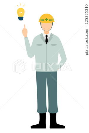 一個簡單的插圖，一個戴著頭盔的男人發現了一些東西 125235310