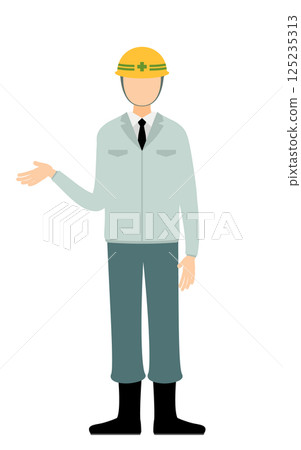 A simple illustration of a man wearing a helmet talking 125235313