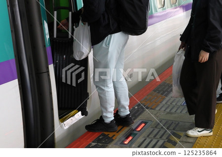 Tohoku Shinkansen/Hokkaido Shinkansen H5 Series passengers boarding and disembarking Tohoku Shinkansen/Hokkaido Shinkansen H5 Series passengers boarding and disembarking 125235864