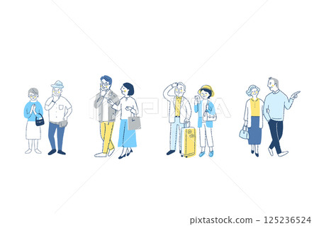 Set of four senior couples walking together 125236524