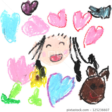 蠟筆畫一個心胸寬廣、笑容燦爛的女孩 蠟筆畫一個心胸寬廣、笑容燦爛的女孩 125236607