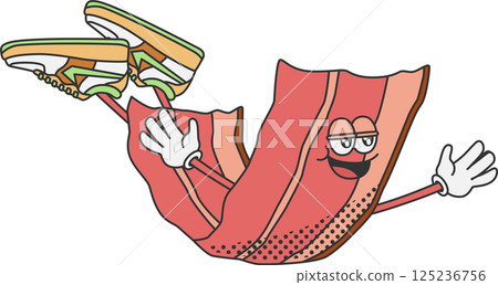Retro cartoon style bacon character illustration 125236756