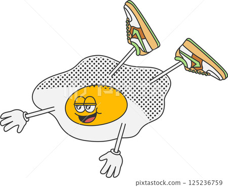 復古卡通煎蛋人物插畫 復古卡通煎蛋人物插畫 125236759