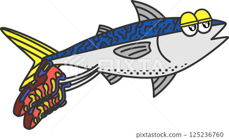 復古卡通風格鯖魚人物插畫 復古卡通風格鯖魚人物插畫 125236760