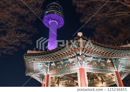 Illuminated Seoul Tower at night Illuminated Seoul Tower at night 125236855